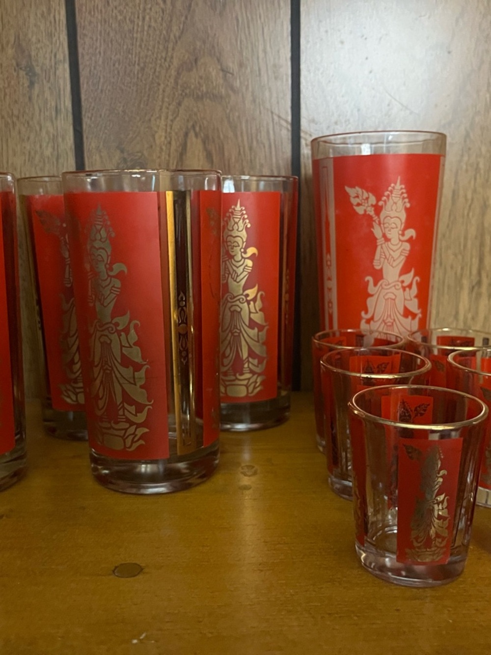 Vintage Red and Gold Glass Tumbler Set